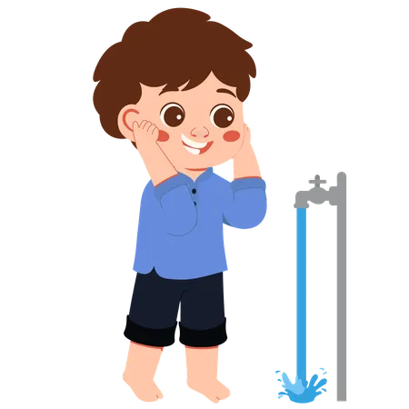 Muslim Boy Performs Ablution Washing His Ears  Illustration