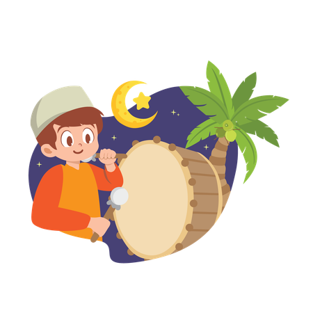 Muslim boy playing drum  Illustration
