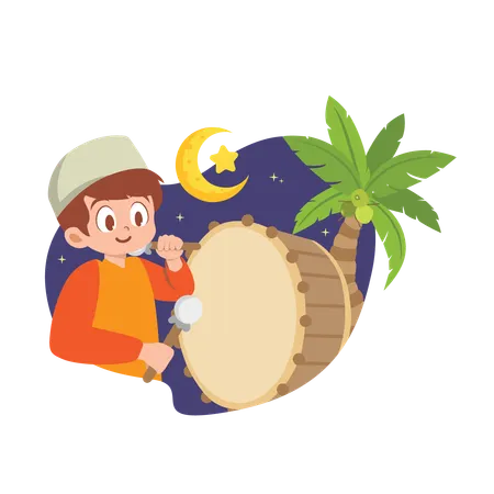 Muslim boy playing drum  Illustration