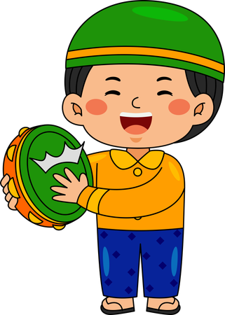 Muslim boy playing drum  Illustration