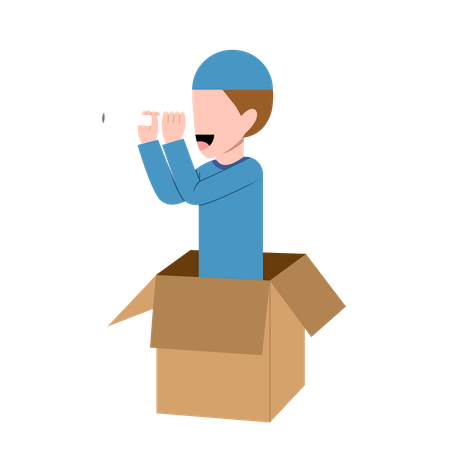 Muslim Boy Playing In Box  Illustration