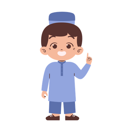 Muslim boy pointing finger  Illustration