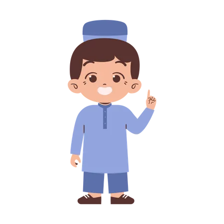 Muslim boy pointing finger  Illustration