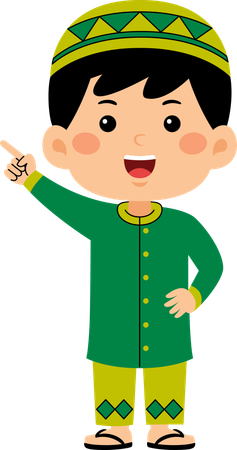 Muslim boy pointing left  Illustration