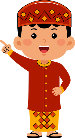 Muslim boy pointing left  Illustration