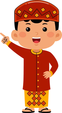 Muslim boy pointing left  Illustration