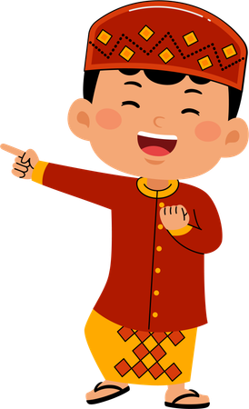 Muslim boy pointing left  Illustration