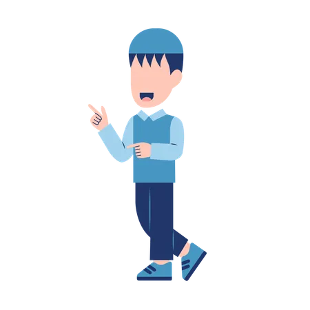 Muslim boy pointing something  Illustration