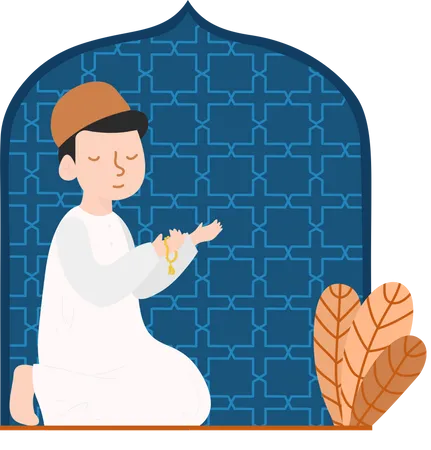 Muslim Kid Doing Pray And Dhikr Flat Design Illustration Of Muslim People イラスト