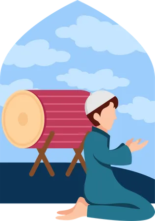 Muslim boy praying namaz  Illustration