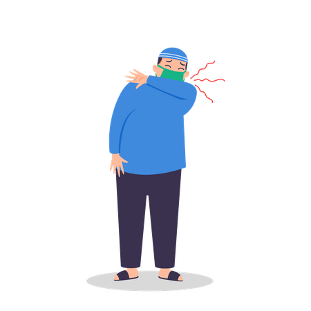 Muslim boy preventing from flu spread by apply healthy lifestyle  Illustration