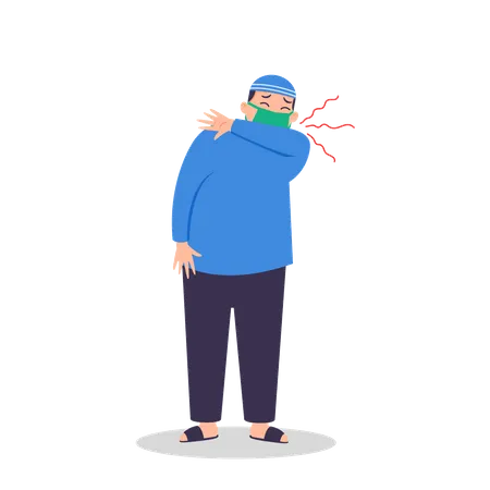 Muslim boy preventing from flu spread by apply healthy lifestyle  Illustration