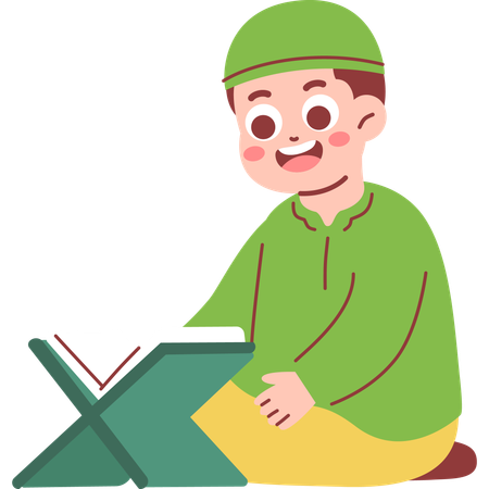 Muslim Boy Read Quran  Illustration