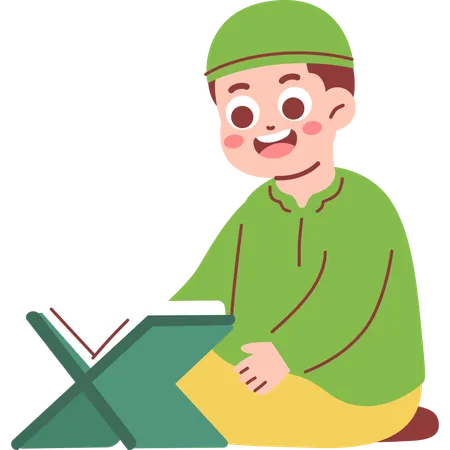 Muslim Boy Read Quran  Illustration