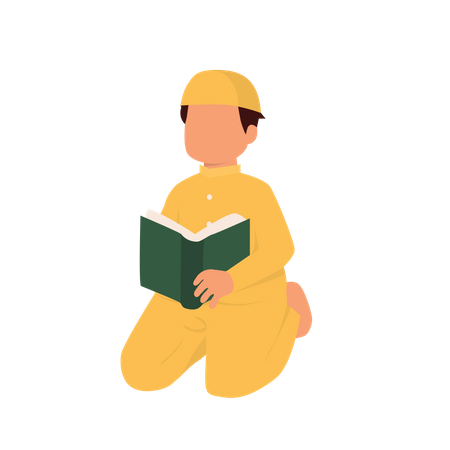 Muslim Boy Reading Book Illustration