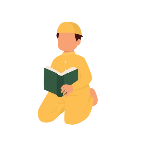 Muslim Boy Reading Book Illustration
