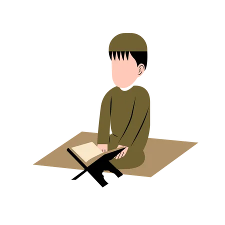 Muslim Boy Reading Quran  Illustration