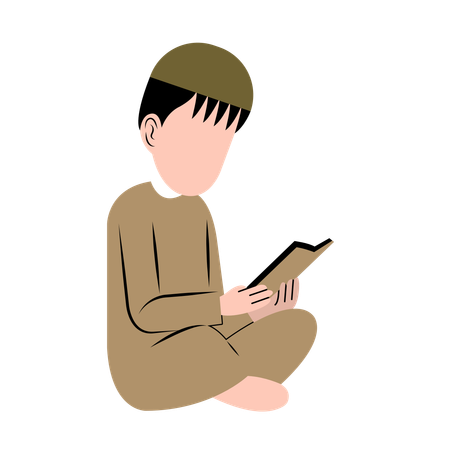 Muslim Boy Reading Quran  Illustration