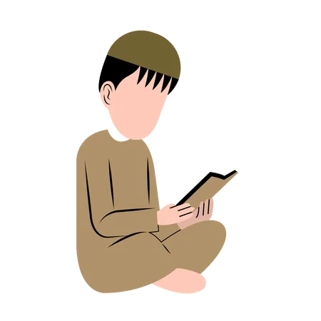 Muslim Boy Reading Quran Illustration Illustration