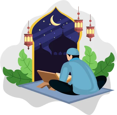 Muslim boy reading Quran  Illustration