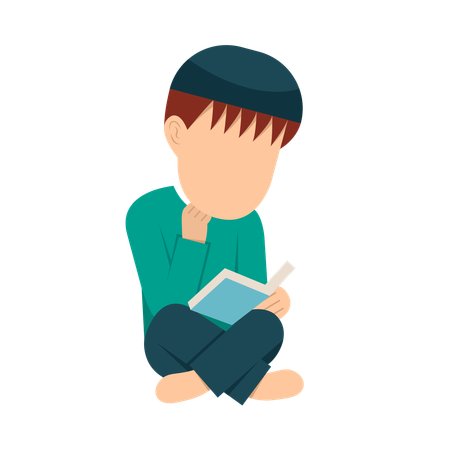 Muslim Boy Reading Quran Book  Illustration