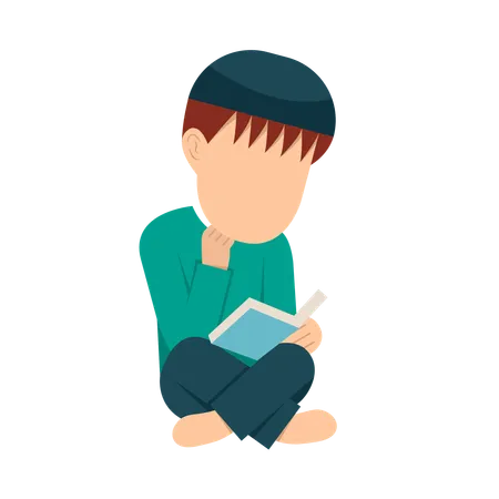 Muslim Boy Reading Quran Book  Illustration