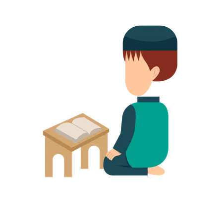 Muslim Boy Reading Quran Character  Illustration