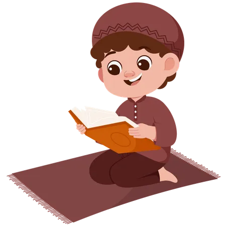 Muslim Boy Reading Quran  Illustration