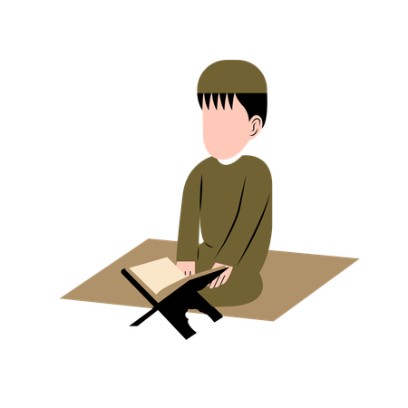 Muslim Boy Reading Quran  Illustration