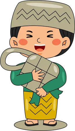 Muslim boy receiving ramadan gift  Illustration