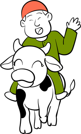 Muslim boy riding cow  Illustration