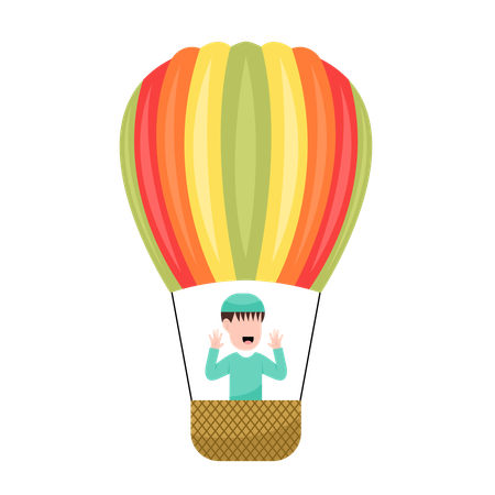 Muslim Boy Riding Hot Air Balloon  Illustration