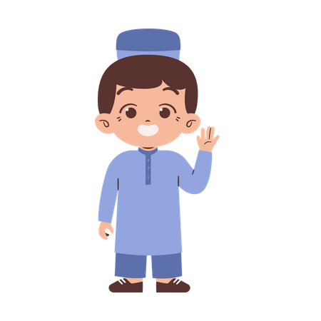 Muslim boy say hello  Illustration