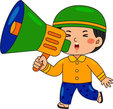 Muslim boy shouting in megaphone  Illustration