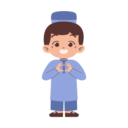 Muslim boy show love sign  Illustration