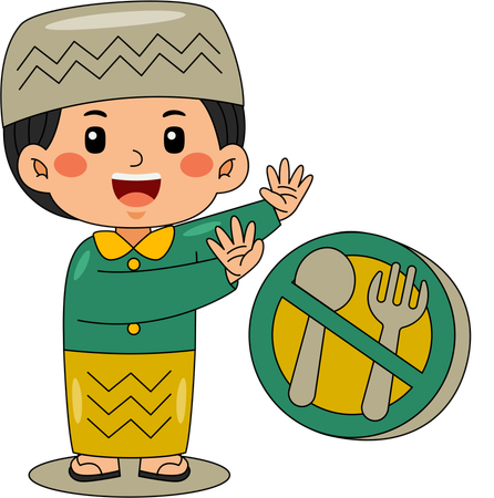 Muslim boy showing food prohibition  Illustration