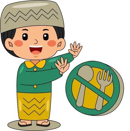 Muslim boy showing food prohibition  Illustration