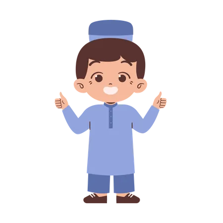 Muslim boy showing thumbs up Illustration