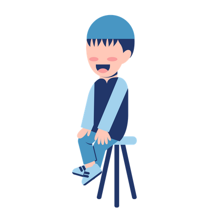 Muslim Boy Sitting On Chair  Illustration