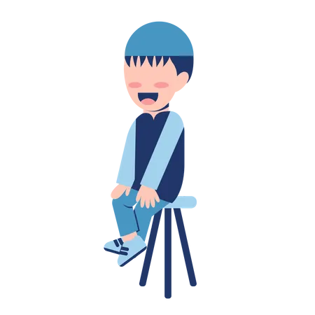 Muslim Boy Sitting On Chair  Illustration