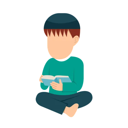 Muslim Boy sitting on floor and Read quran Book  Illustration