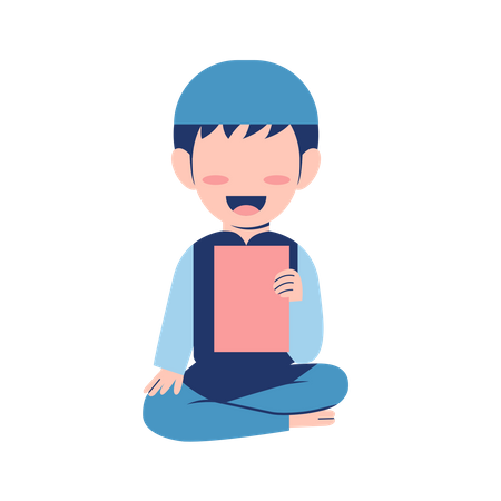 Muslim Boy Sitting On Floor  Illustration