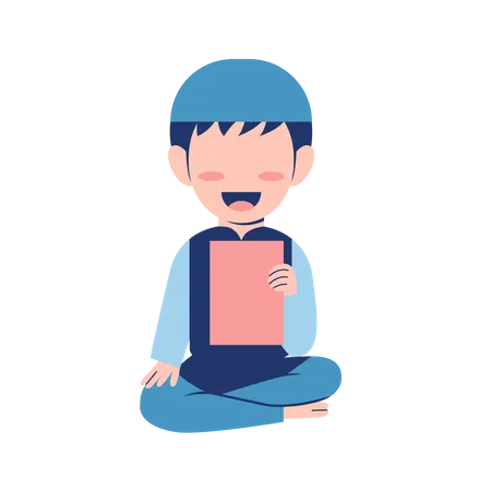 Muslim Boy Sitting On Floor  Illustration