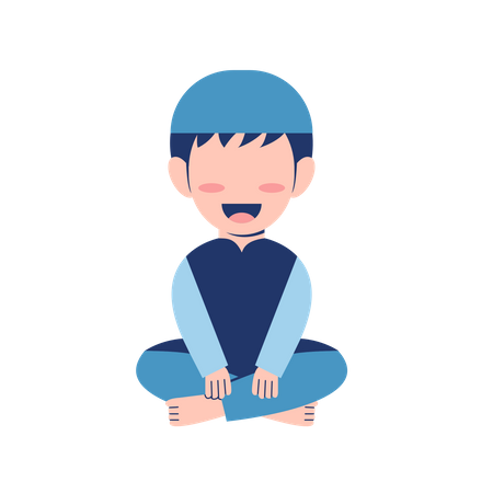 Muslim Boy Sitting On Floor  Illustration