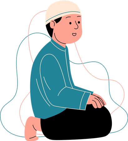 Muslim boy sitting prayer movement  Illustration