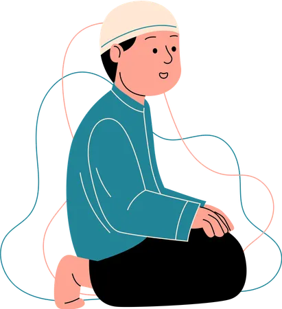 Muslim boy sitting prayer movement  Illustration