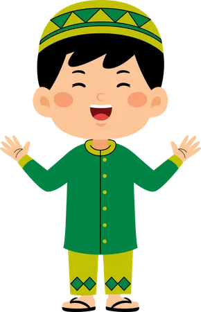 Muslim boy standing with open hands  Illustration