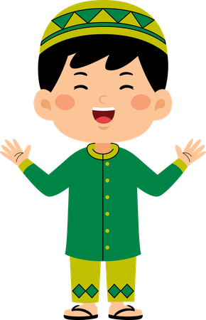 Muslim boy standing with open hands  Illustration