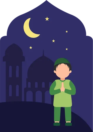 Muslim boy standing with praying pose  Illustration