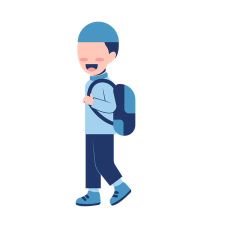 Muslim Boy Student With bag  Illustration